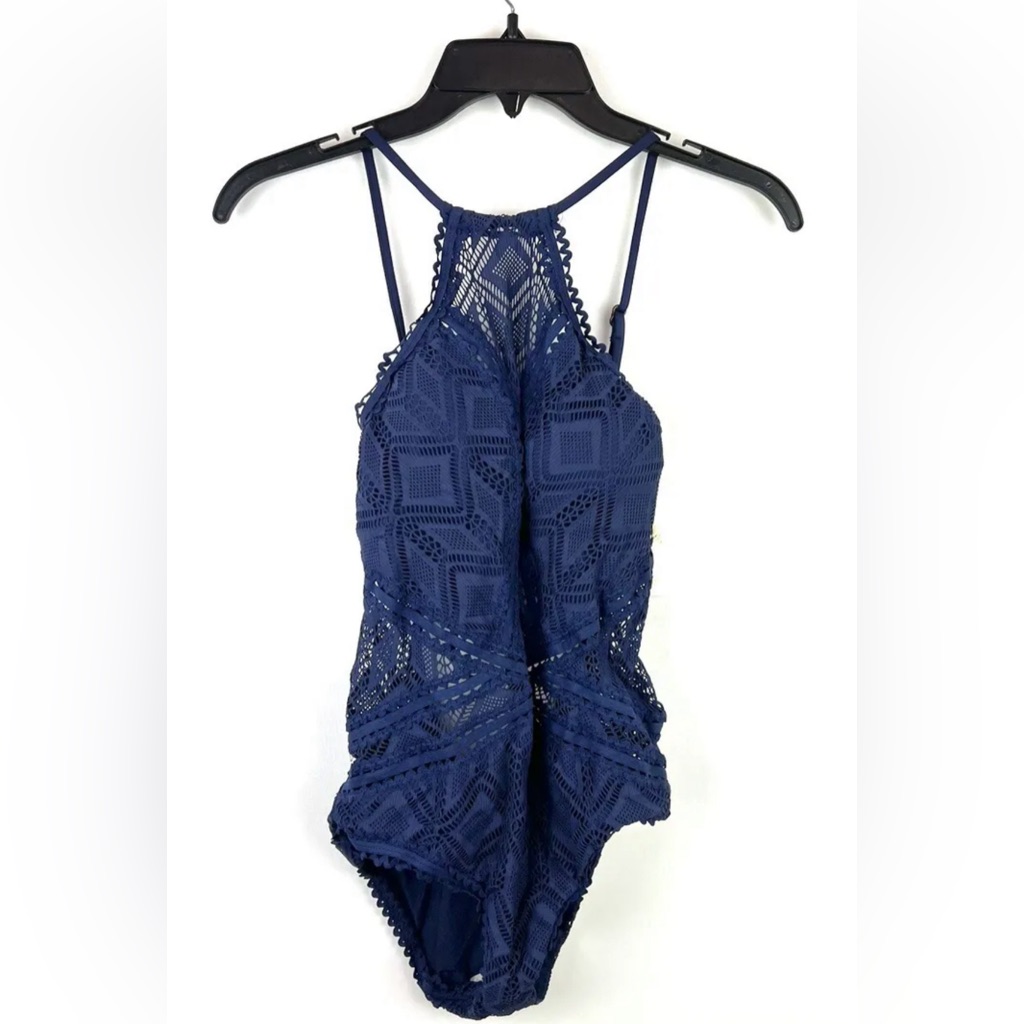 Becca Women’s Crochet Dark Blue One Piece Swimsuit Size Small
